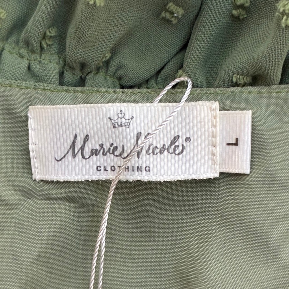 Marie Nicole Swiss Dot Tiered Ruffle Dress Sage Green Boho Smocked Size L - Picture 5 of 6